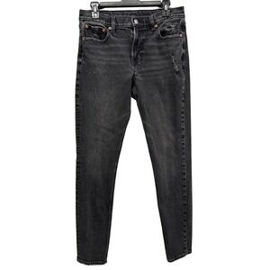 American Eagle 90s Skinny Jeans Womens 10 Long Washed Black Distressed Denim 677